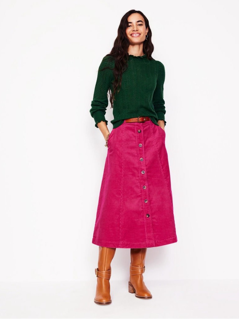 BODEN Petra Cord Midi Skirt-Cherry Jam R0616 - Picture 9 of 9